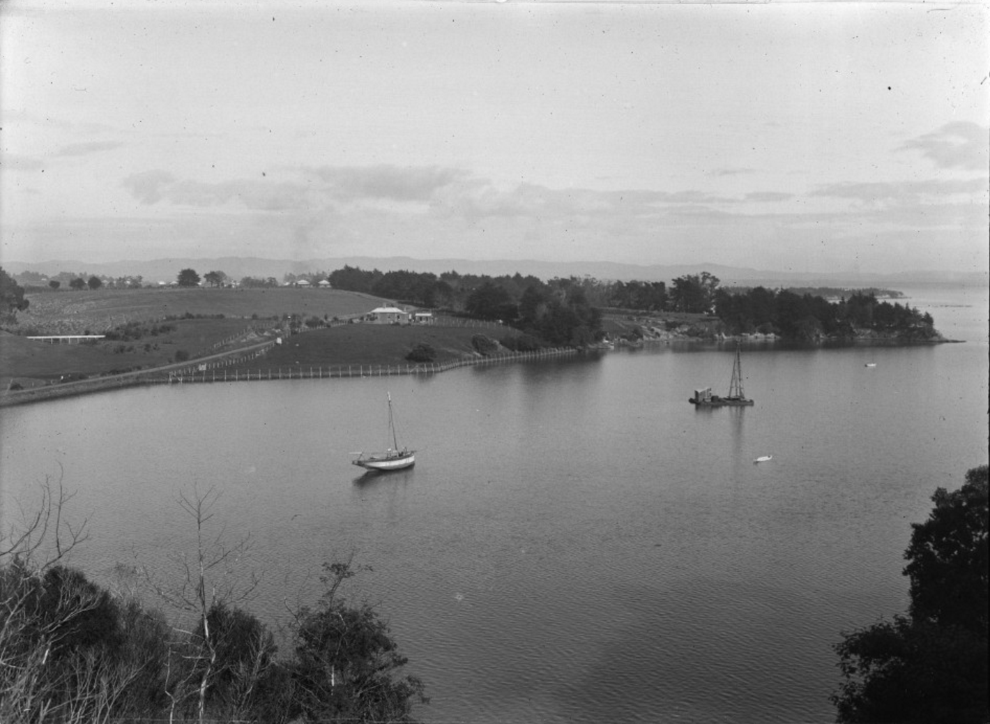 Looking south west from Herne Bay towards the West End Estate, showing Cox's Bay (foreground) 1916. Sir George Grey Special Collections, Auckland Libraries.